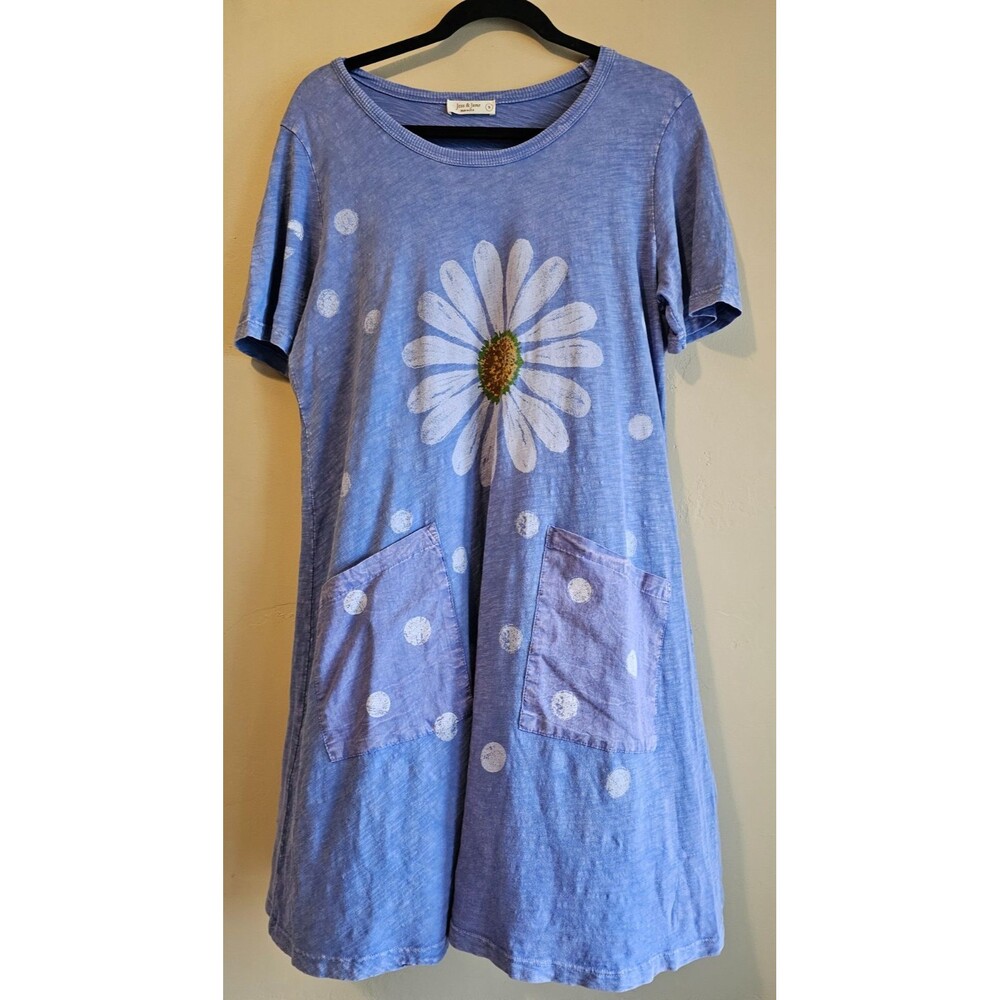Jess & Jane Blue Short Sleeve 100% Cotton Dress, Size S, USA-made
